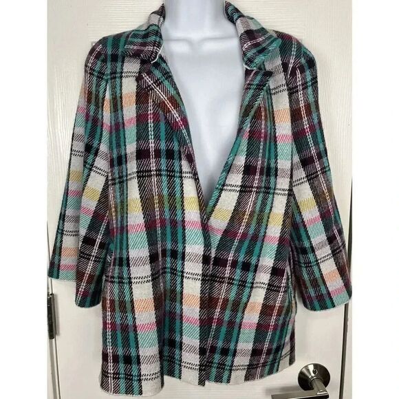 Anthropologie Rosetta Plaid‎ Crop Jacket- Womens Size Medium - Picture 1 of 8